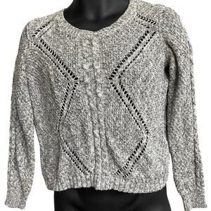 Sonoma Sweater Women Size S Gray Knit Crochet Long Sleeve Crew Neck Pullover